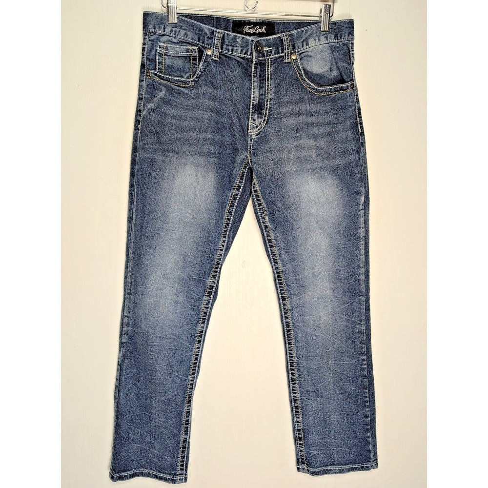 True Luck Men Bootcut Jeans 34x32 Blue Classic Fit Western Denim Pants
